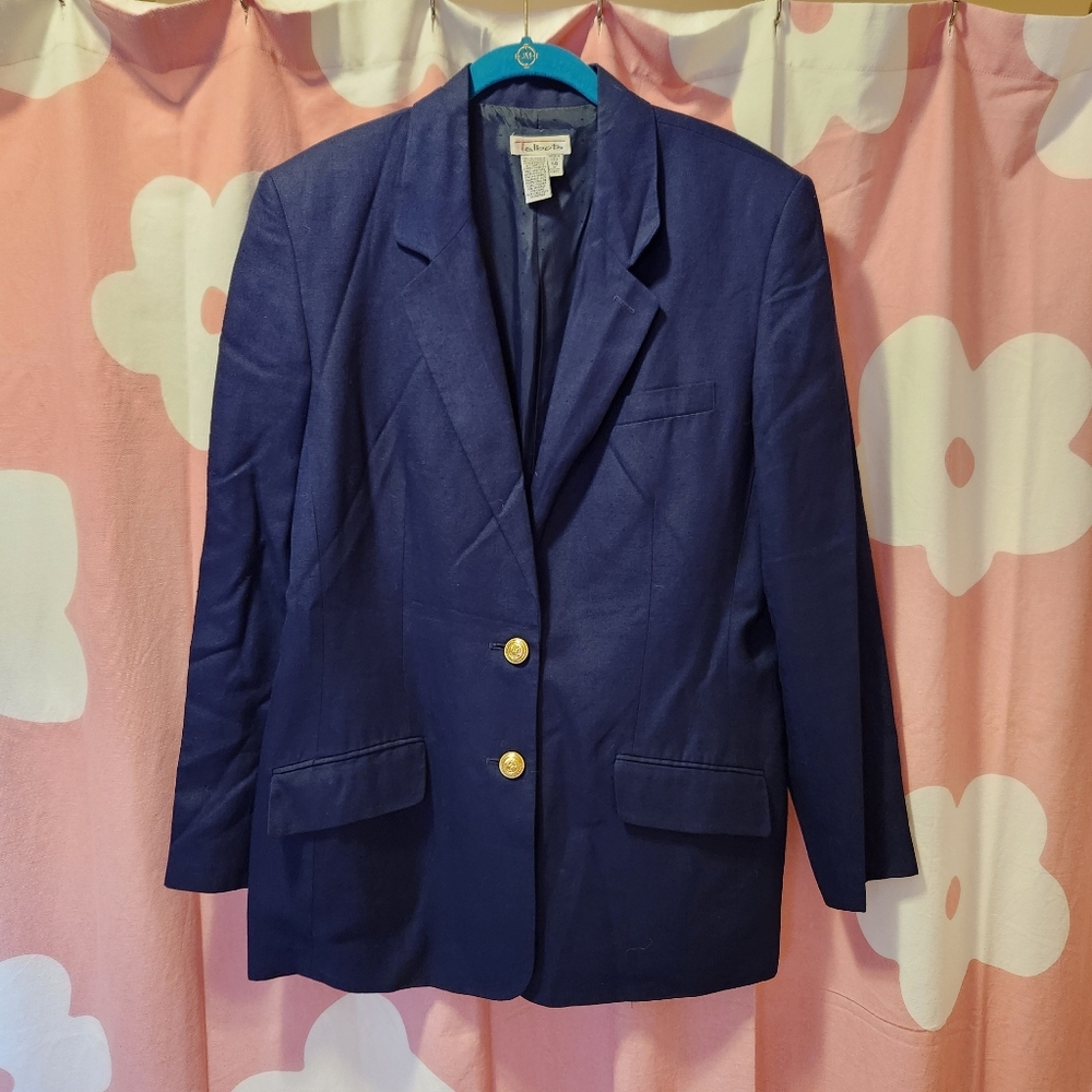 Talbots Women's Deep Blue Blazer with Gold Buttons, Size 14
